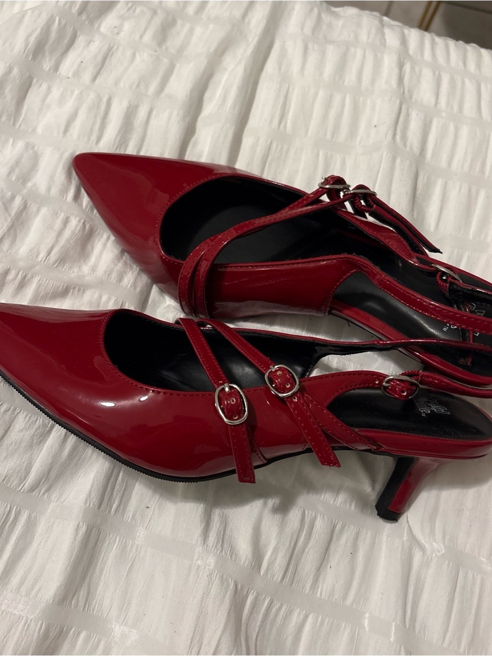wild fable Red Patent Pointed-Toe Double-Strap Heels